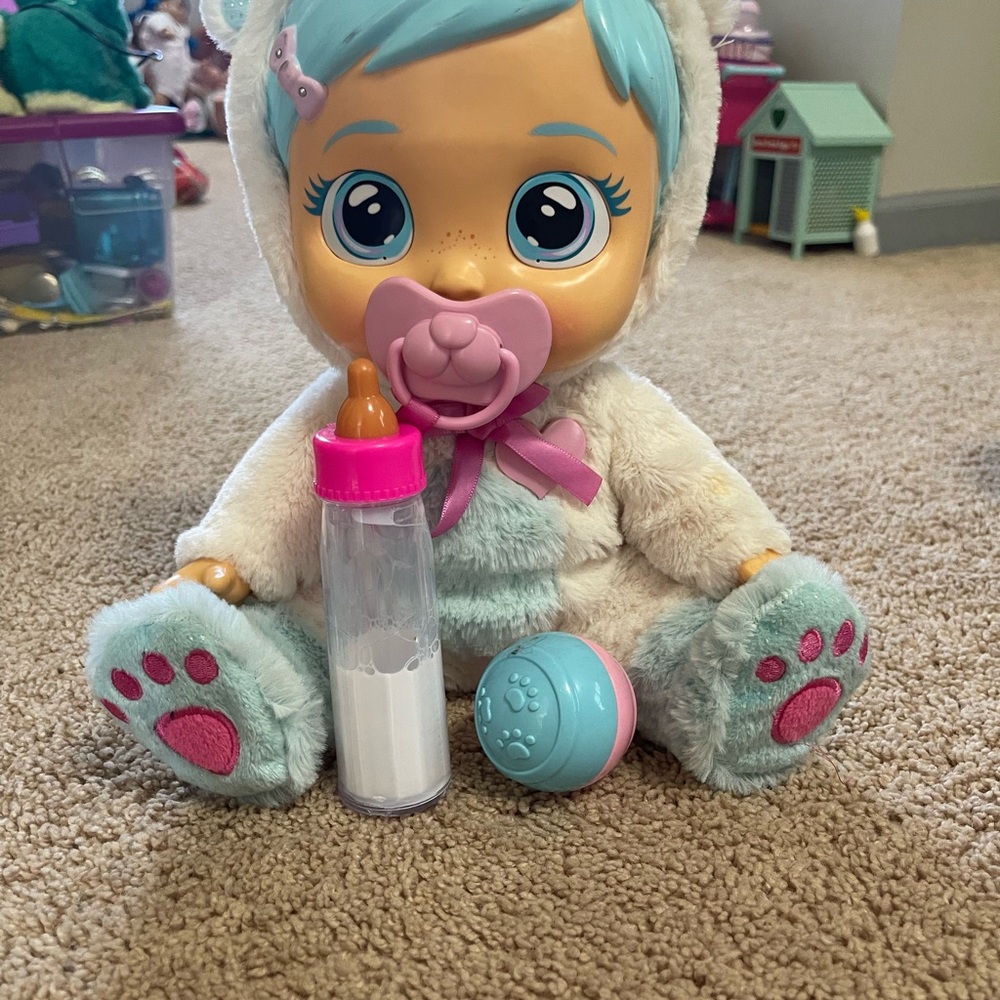 Cuddly Blue and Pink Baby Doll with Bottle